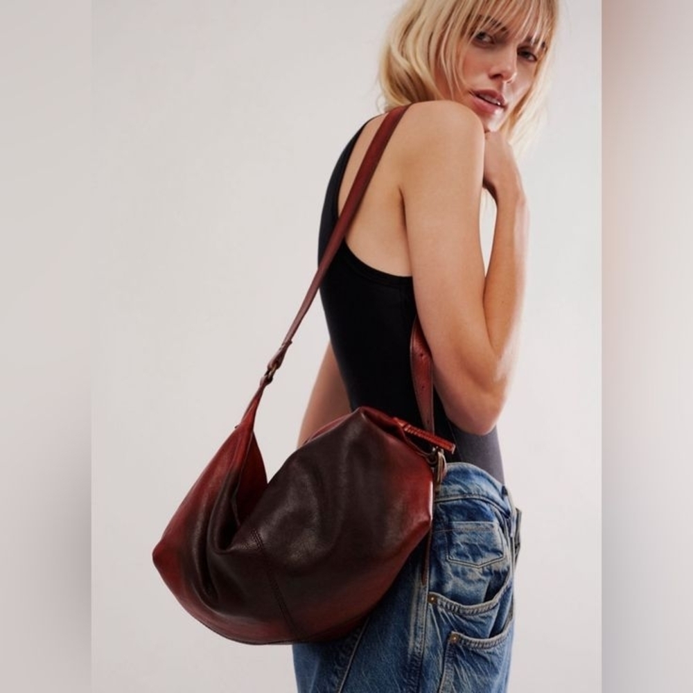 ☆Free People Ruble Leather Boho Brown Leather Shoulder Bag☆